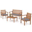 4 Piece Patio Wood Furniture Set Acacia Wood Sofa Set with Loveseat-Gray on Sale