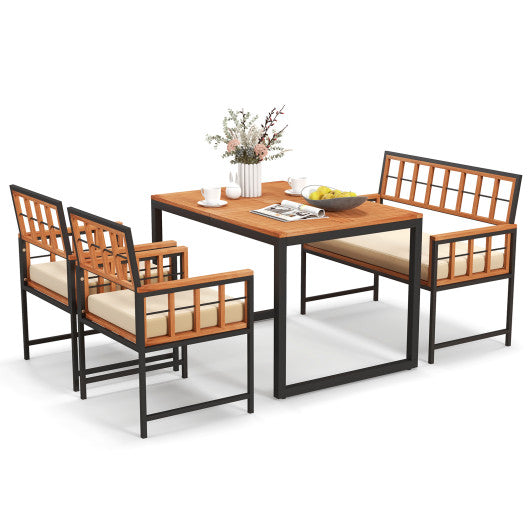 4 Pieces Acacia Wood Patio Dining Set with 1 Rectangular Table-Natural Supply