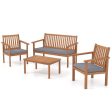 4 Piece Patio Wood Furniture Set Acacia Wood Sofa Set with Loveseat-Gray on Sale