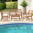 4 Pieces Outdoor Furniture Set with Stable Acacia Wood Frame-Beige For Sale