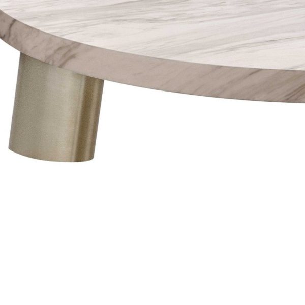 48  Gold And White Genuine Marble Round Coffee Table For Sale