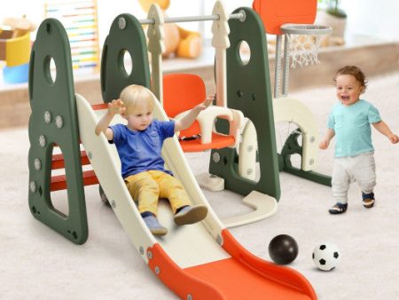 6 in 1 Toddler Slide and Swing Set with Ball Games-Orange Supply