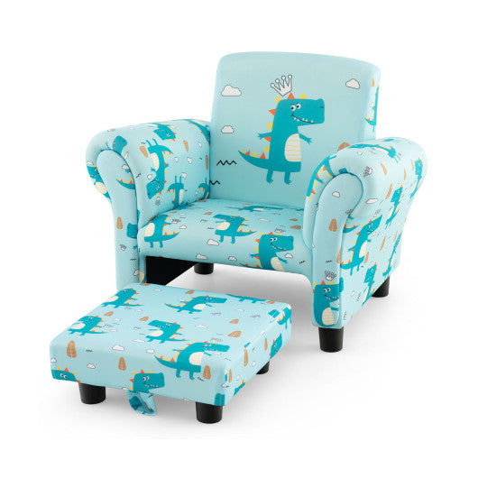 Kids Single Sofa with Cute Patterns  Ergonomic Backrest and Armrests-Blue Online