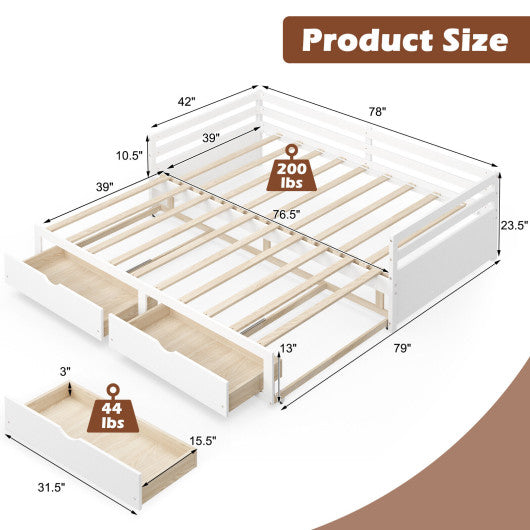 Extendable Twin to King Daybed with Trundle and 2 Storage Drawers-White Online now