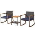 3 Pieces Rattan Rocking Bistro Set with Coffee Table and Cushions-Navy For Discount