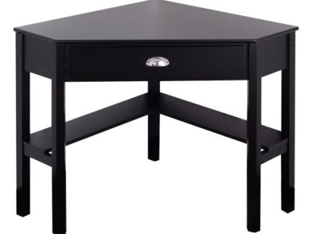 Corner Wooden Piece Laptop Computer Desk-Black For Sale