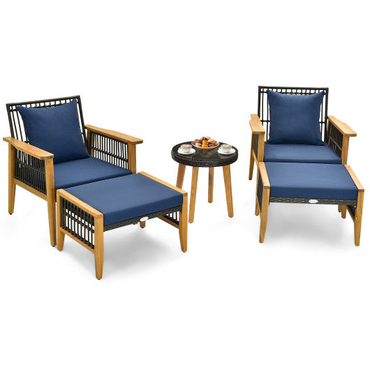 5 Piece Patio Furniture Set with Coffee Table and 2 Ottomans-Navy For Cheap