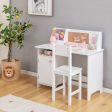 Wooden Kids Study Desk and Chair Set with Storage Cabinet and Bulletin Board-White For Sale