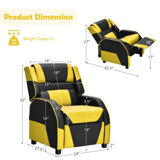 Kids Youth PU Leather Gaming Sofa Recliner with Headrest and Footrest-Yellow Fashion