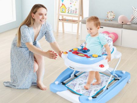 6 in 1 Foldable Baby Walker with Adjustable Height-Blue For Discount