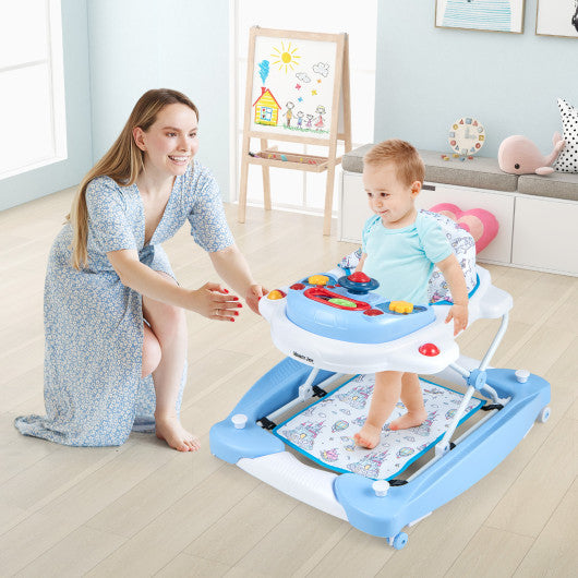 6 in 1 Foldable Baby Walker with Adjustable Height-Blue For Discount