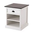 Distressed White and Deep Brown Nightstand With Shelves Cheap