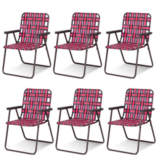 6 Pieces Folding Beach Chair Camping Lawn Webbing Chair-Red For Cheap