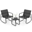 2 Rocking Bistro Chairs and Glass-Top Table for Porch Yard Balcony-Black For Sale