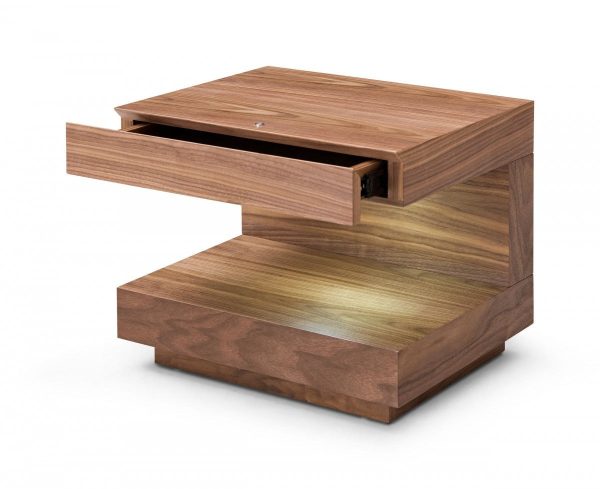 Contemporary LED Lit Walnut Nightstand with One Drawer Online