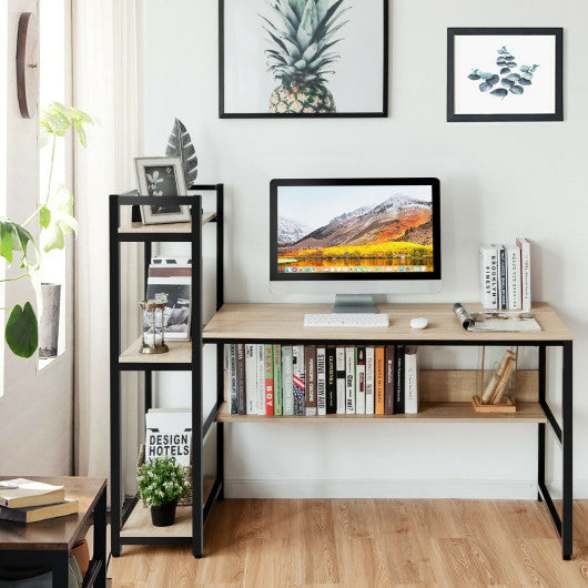 59-Inch Computer Desk Home Office Workstation 4-Tier Storage Shelves-Natural Online now