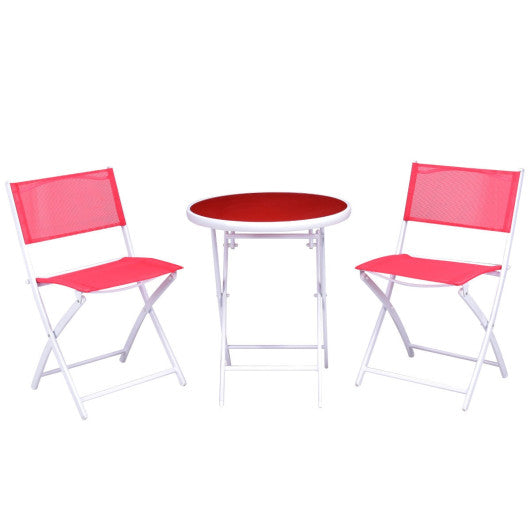 3 Pieces Patio Folding Bistro Set for Balcony or Outdoor Space-Red Sale