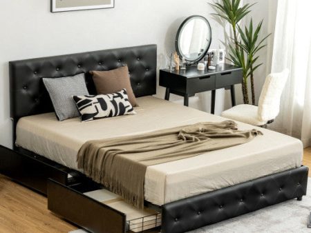 Full Queen PU Leather Upholstered Platform Bed with 4 Drawers-Full Size Fashion