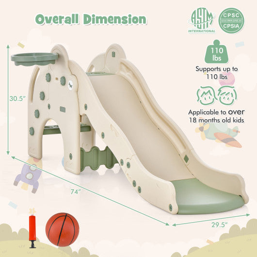 4-in-1 Toddler Slide Kids Play Slide with Cute Elephant Shape-Green Online Sale