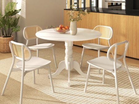 Wooden Dining Table with Round Tabletop and Curved Trestle Legs-White Fashion