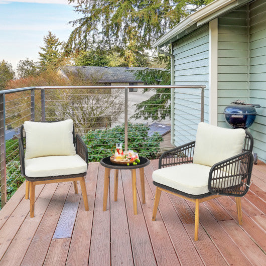 3 Pieces Patio Furniture Set with Cushioned Chairs and Tempered Glass Side Table-Black Online now