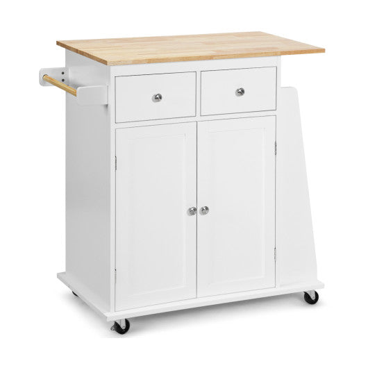 Rubber Wood Countertop Rolling Kitchen Island Cart-White For Sale