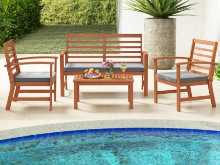 4 Pieces Outdoor Furniture Set with Stable Acacia Wood Frame-Gray Online