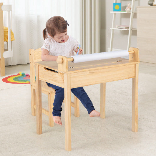 Toddler Multifunctional Activity Table and Chair Set with Paper Roll Holder-Natural Online