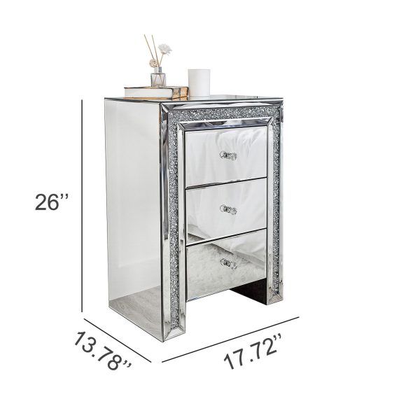 27  Silver Three Drawer Mirrored Nightstand Online now