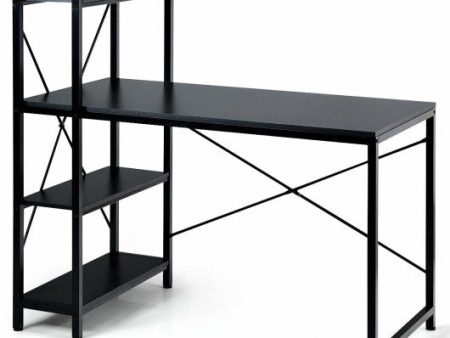 47.5 Inch Writing Study Computer Desk with 4-Tier Shelves-Black on Sale