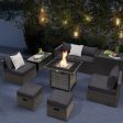 Outdoor 9 Pieces Patio Furniture Set with 50 000 BTU Propane Fire Pit Table-Gray Sale