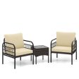 3 Pieces Patio Wicker Conversation Set with Cushions and Tempered Glass Coffee Table-Beige Online