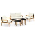 5 Piece Rattan Furniture Set Wicker Woven Sofa Set with 2 Tempered Glass Coffee Tables-Off White For Discount