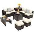 Outdoor 9 Pieces Patio Furniture Set with 50 000 BTU Propane Fire Pit Table-Off White Online