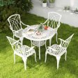 5 Piece Patio Bistro Table Chair Set with Umbrella Hole and Aluminum Frame-White Online now