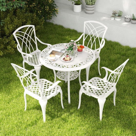 5 Piece Patio Bistro Table Chair Set with Umbrella Hole and Aluminum Frame-White Online now