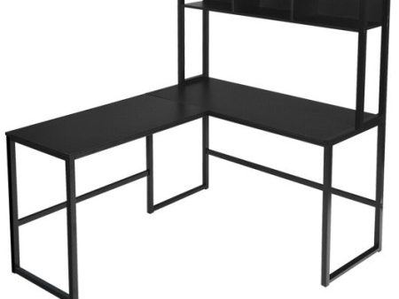 Reversible L-Shaped Corner Desk with Storage Bookshelf-Black Hot on Sale