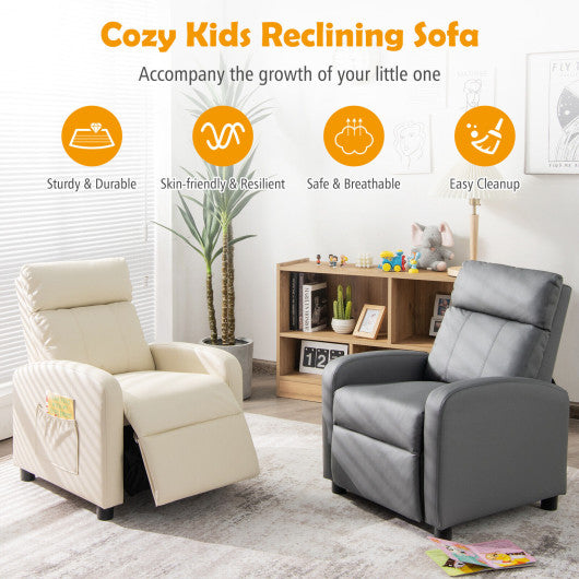 Ergonomic PU Leather Kids Recliner Lounge Sofa for 3-12 Age Group-White Online now