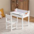 Wooden Kids Table and Chair Set with Storage and Paper Roll Holder-White on Sale