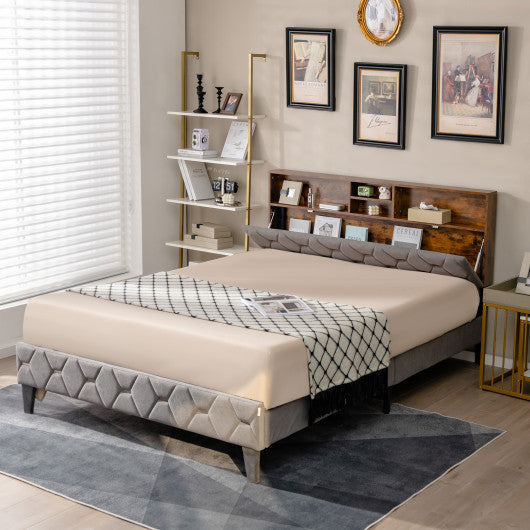 Full Queen Size Upholstered Bed Frame with Storage Headboard-Full Size Hot on Sale