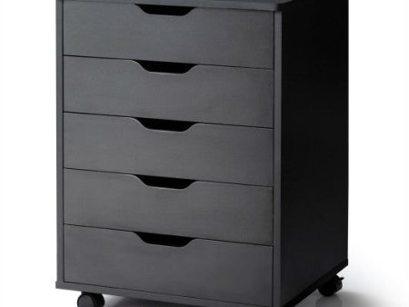 5 Drawer Mobile Lateral Filing Storage Home Office Floor Cabinet with Wheels-Black Online Hot Sale