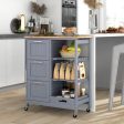 Kitchen Island Cart on Wheels with Rubber Wood Top and 3 Drawersand Removable Tray-Gray Online