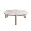 48  Gold And White Genuine Marble Round Coffee Table For Sale