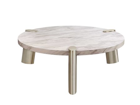 48  Gold And White Genuine Marble Round Coffee Table For Sale