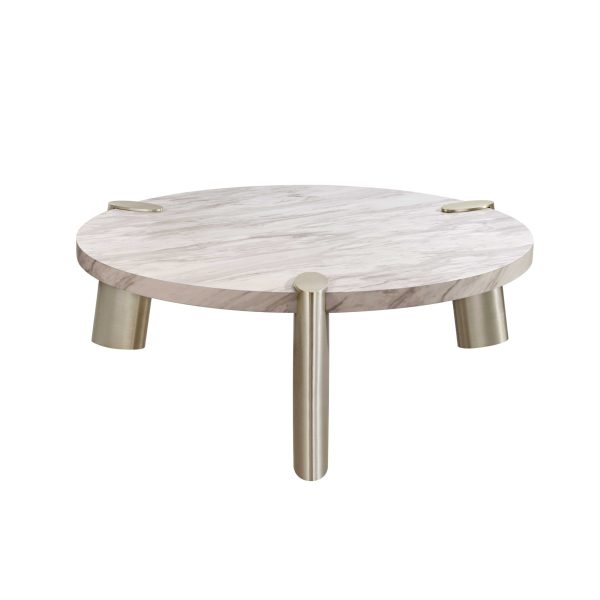 48  Gold And White Genuine Marble Round Coffee Table For Sale