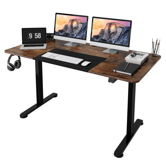 55 Inch Electric Height Adjustable Office Desk with Hook-Brown For Sale