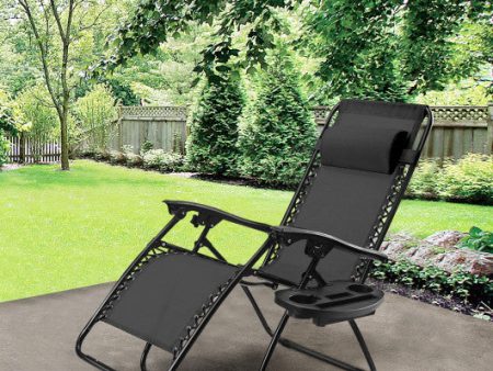 Outdoor Folding Zero Gravity Reclining Lounge Chair with Utility Tray-Black Online now