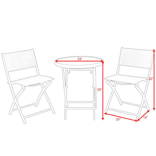 3 Pieces Patio Folding Bistro Set for Balcony or Outdoor Space-Red Sale