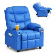 PU Leather Kids Recliner Chair with Cup Holders and Side Pockets-Blue Fashion