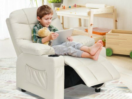 PU Leather Kids Recliner Chair with Cup Holders and Side Pockets-Beige Online Sale